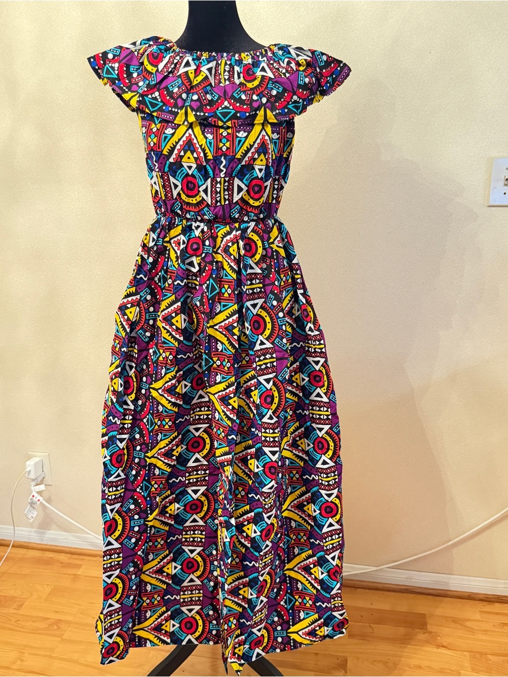 Colorful Geometric Print Maxi Dress - Black/Multi
